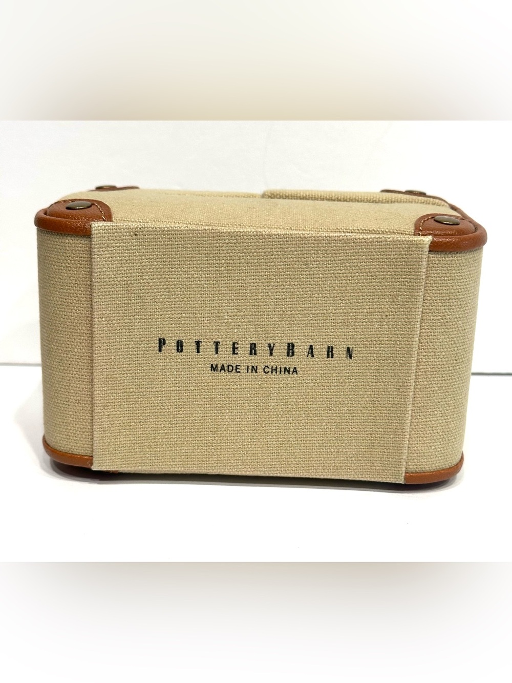 Pottery Barn Audrey Travel Jewelry Brown Box Mirror Zipper Travel Canva Case